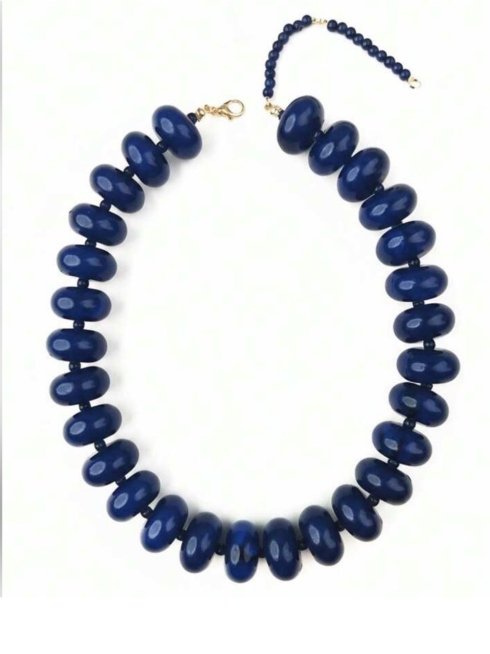 New! Deep Navy Resin Beaded Dopamine Rondelle Coastal Chunky Statement Necklace